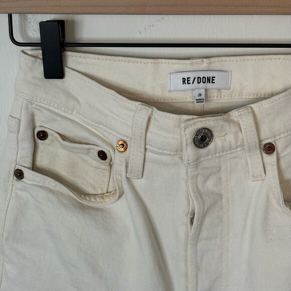 RE/DONE 70s Stove Pipe High Rise Straight Ankle Jeans in Vintage White size 25 - Picture 4 of 14